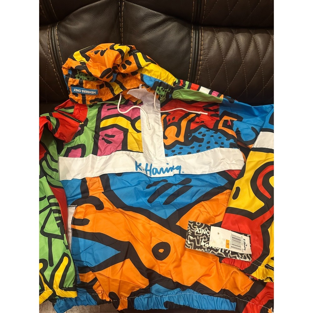 Members Only Keith Haring Windbreaker Jacket Mens Large Multicolor Art Print New